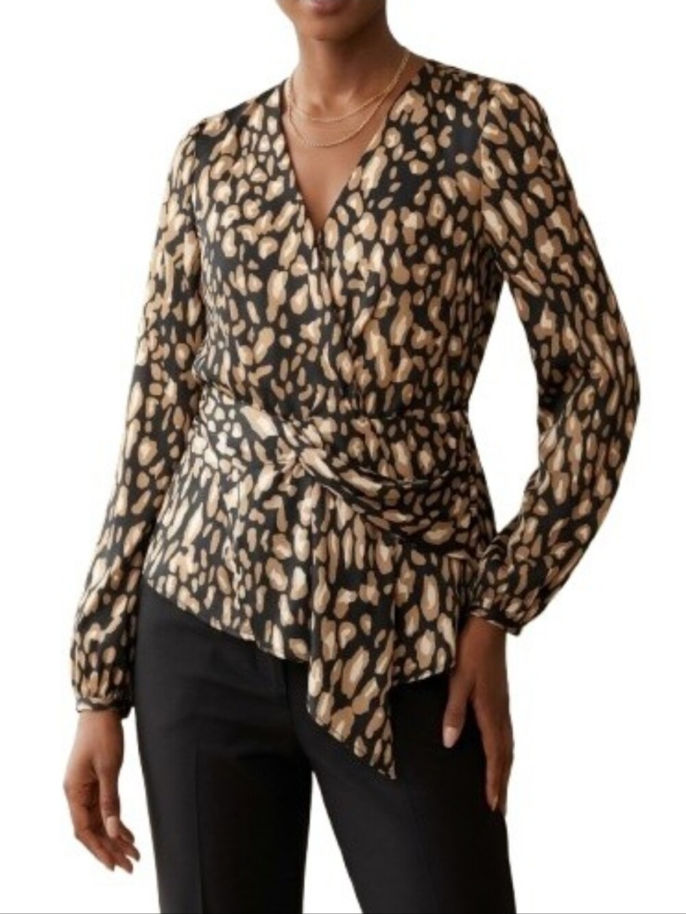 Mittoshop Multicolor Abstract Geo-Print Wrap Blouse Long Sleeves V-Neck